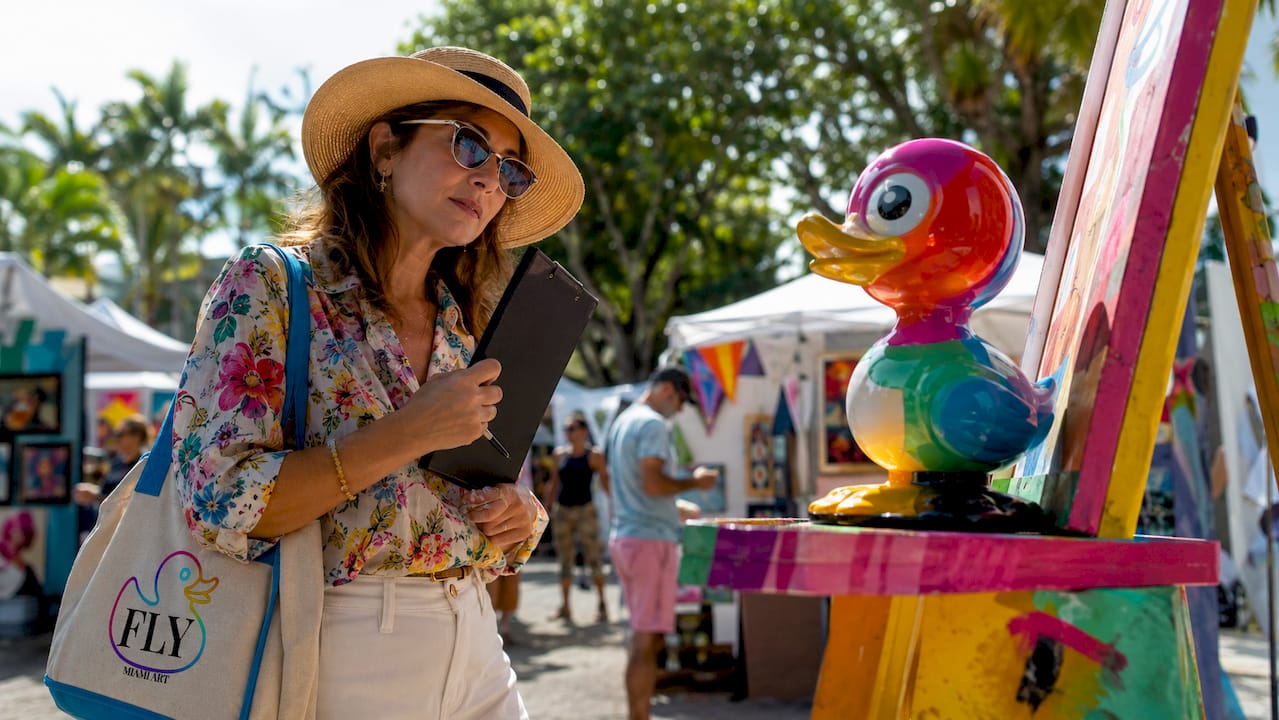 Appraiser examining pop sculpture closely
