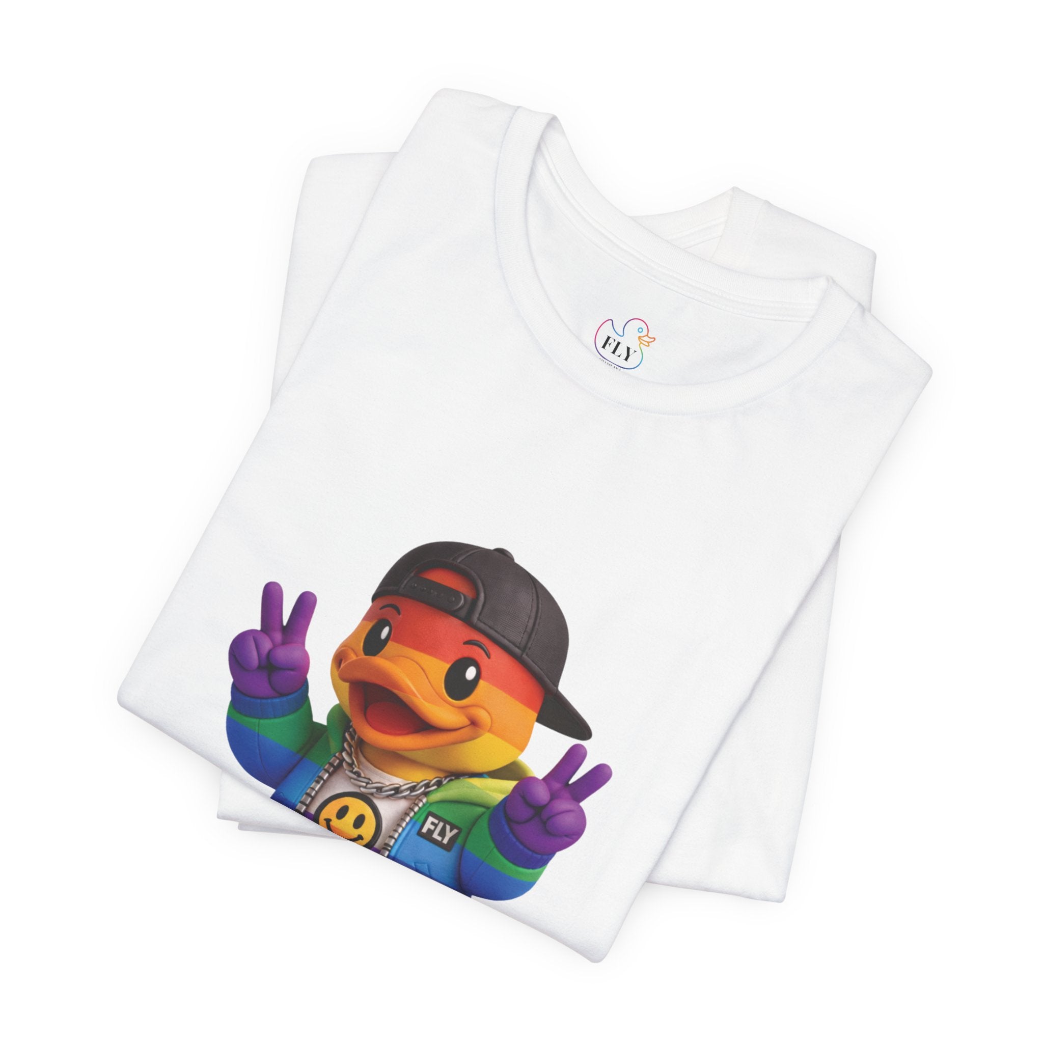 FLY Duck Pride Peace Tee rubber duck pop art graphic tee by Miami pop artist FLY
