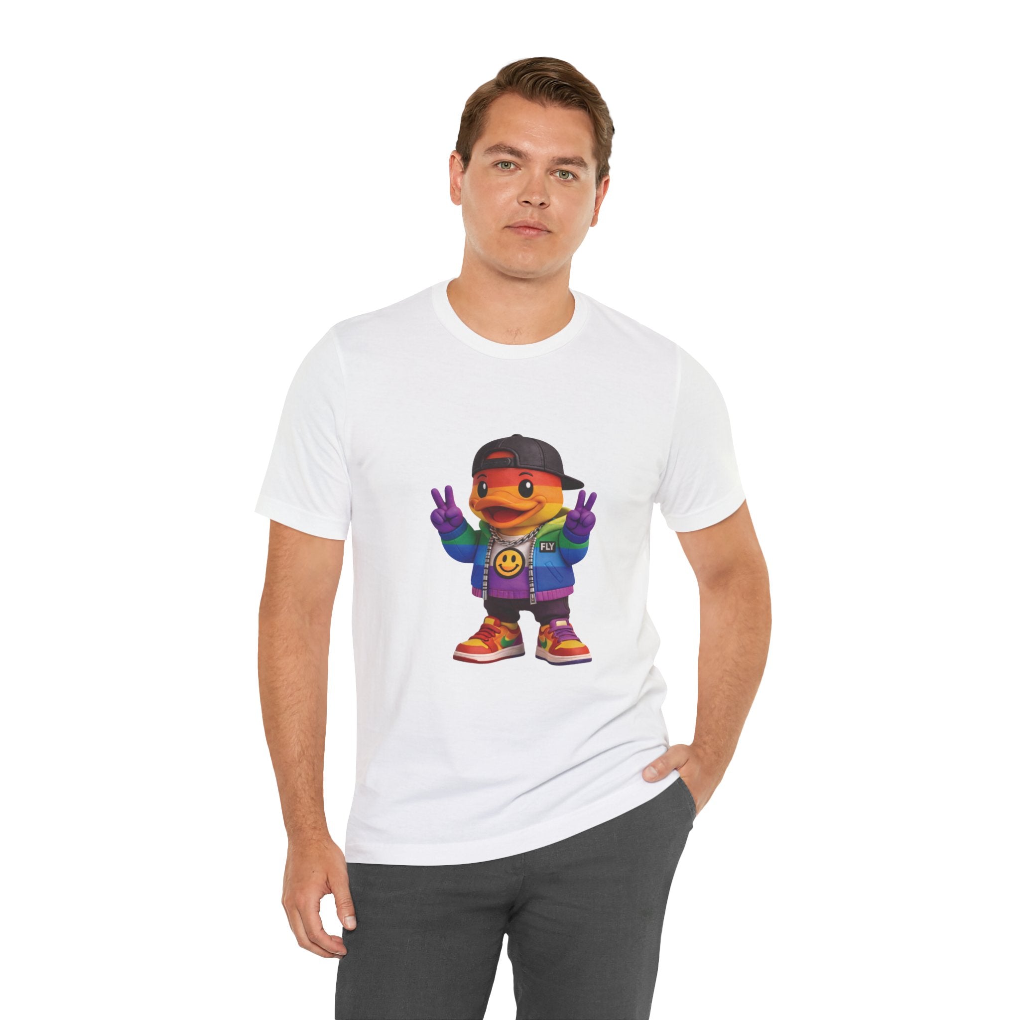 FLY Duck Pride Peace Tee rubber duck pop art graphic tee by Miami pop artist FLY