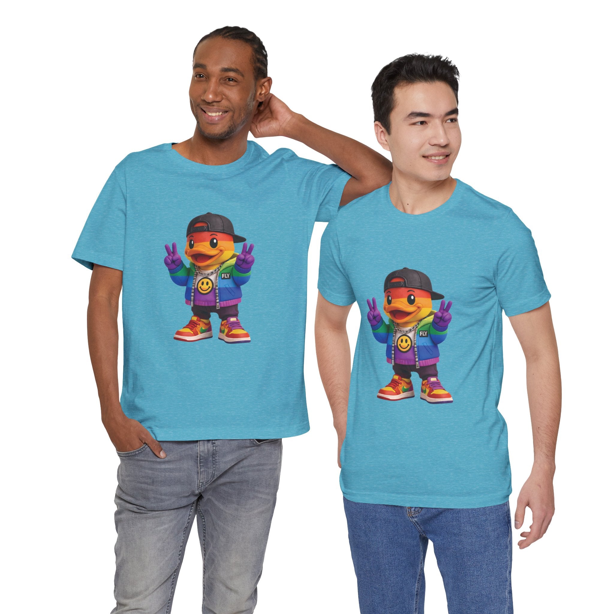 FLY Duck Pride Peace Tee royal blue rubber duck pop art tee by Miami pop artist FLY