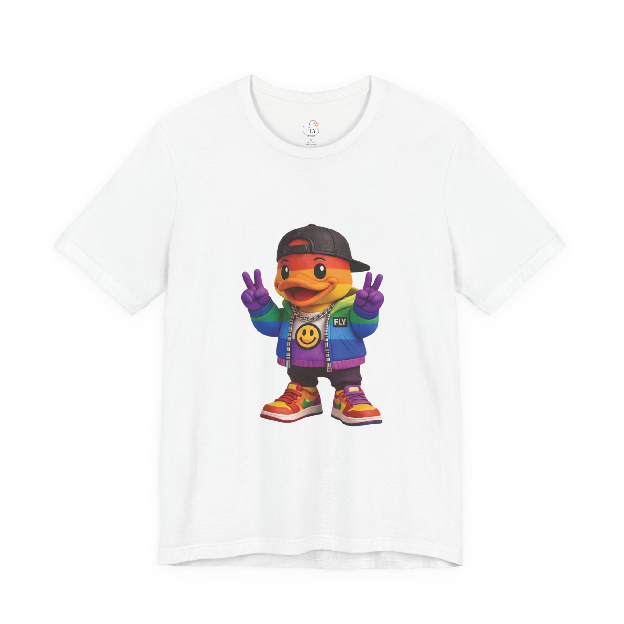 FLY Duck Pride Peace Tee rubber duck pop art graphic tee by Miami pop artist FLY