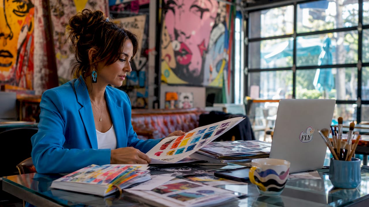 Art curator reviewing Pop Art and Street Art portfolio