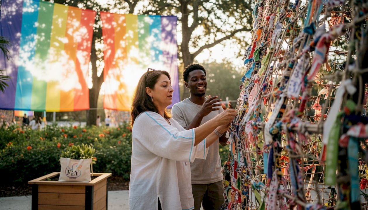 Visitors actively engaging with participatory art installation