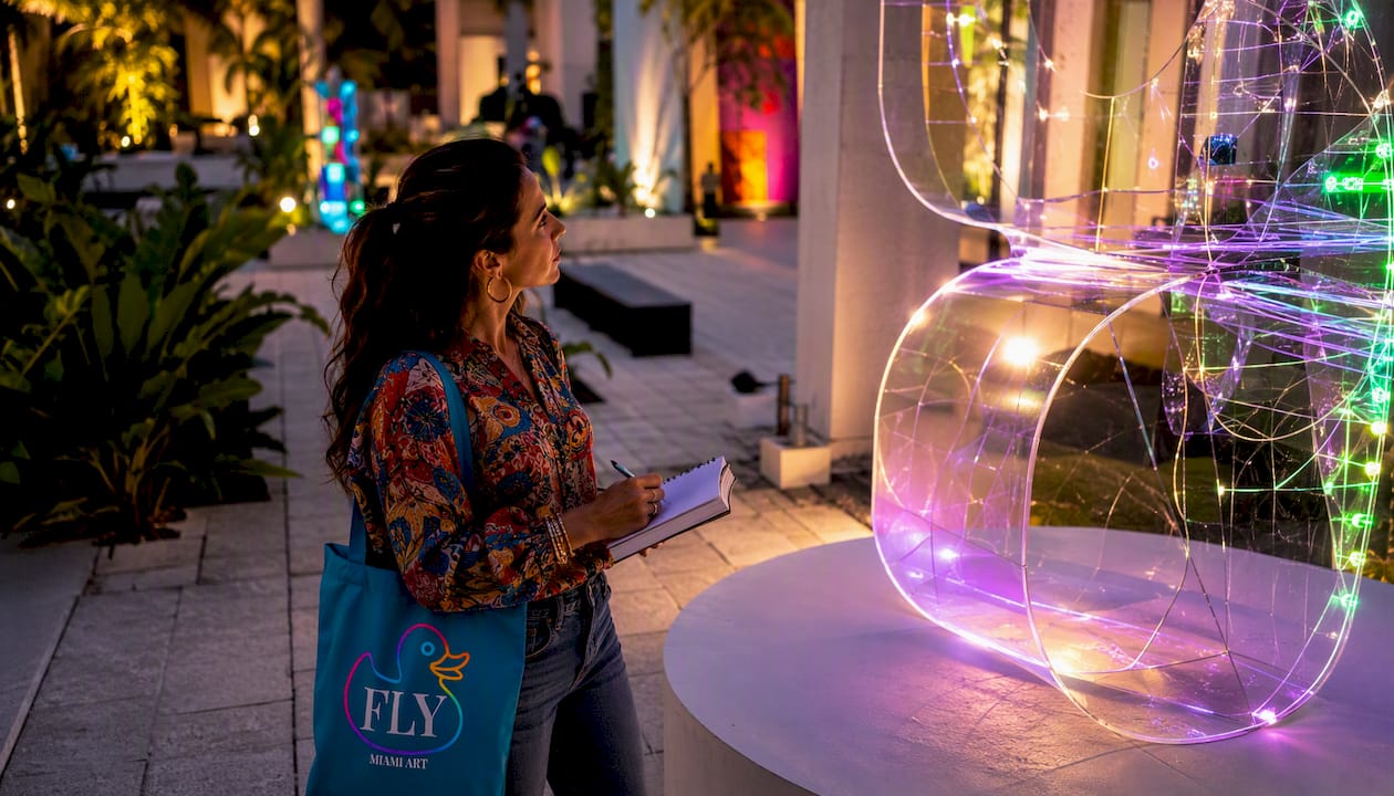 Collector observing ambient lighting interactive sculpture
