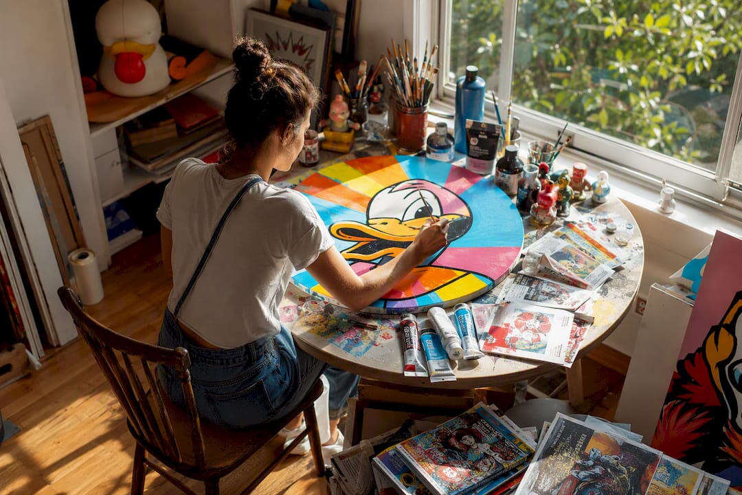 Artist silk-screen printing pop art canvas