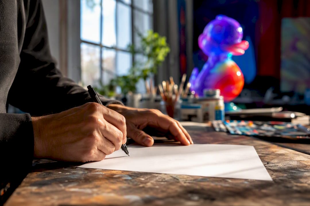 Artist signing certificate with pen