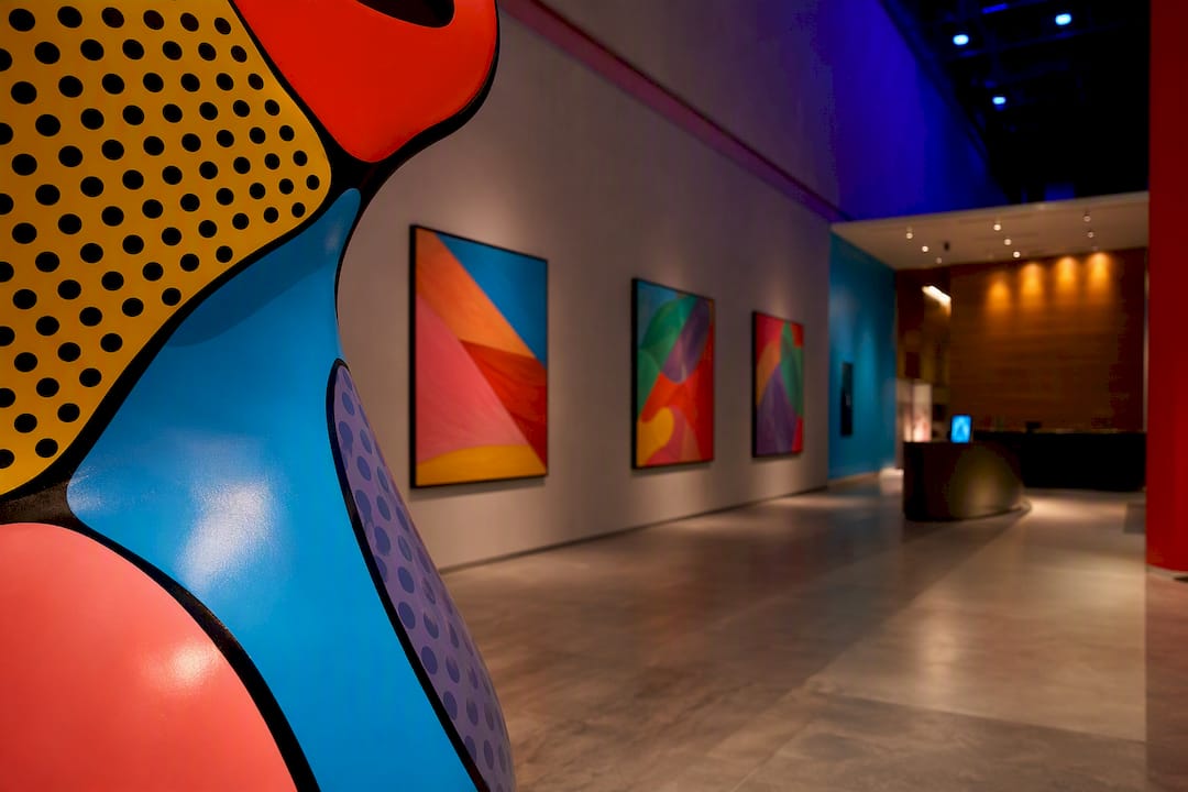 Curated art collection in corporate lobby