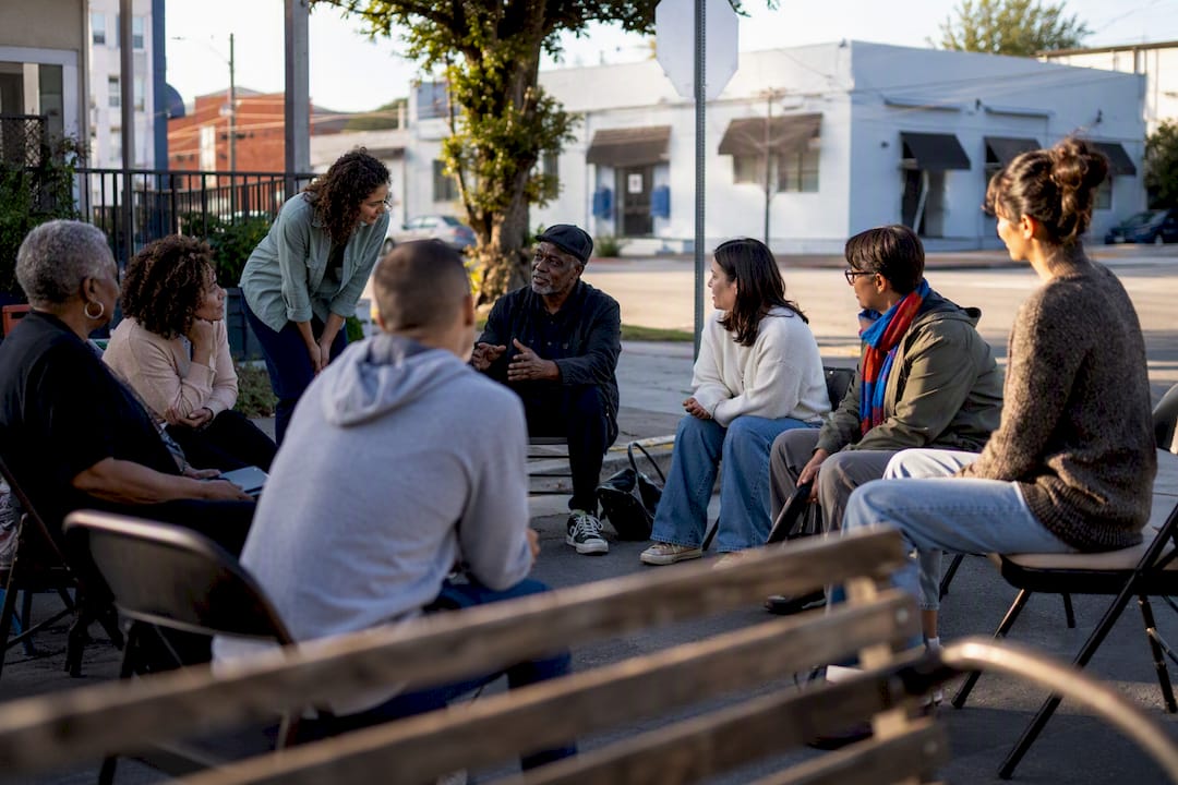 Residents sharing local stories during art engagement