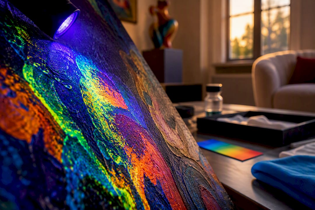 UV-reactive pigment glowing under blacklight