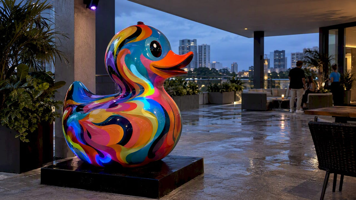 Weatherproof UV-reactive sculpture beneath blacklight
