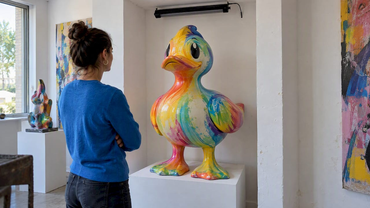 UV-reactive sculpture showing uneven pigment fading