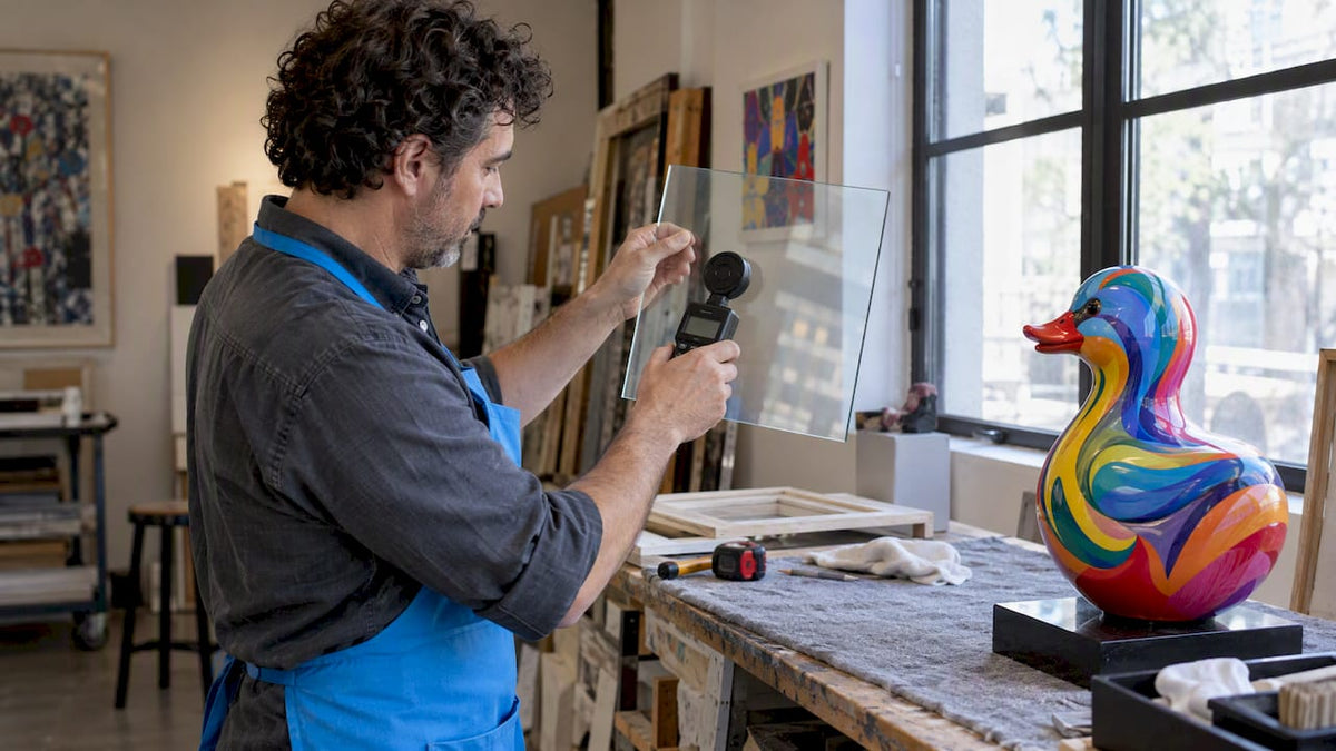 Artist checks glazing with a UV radiometer