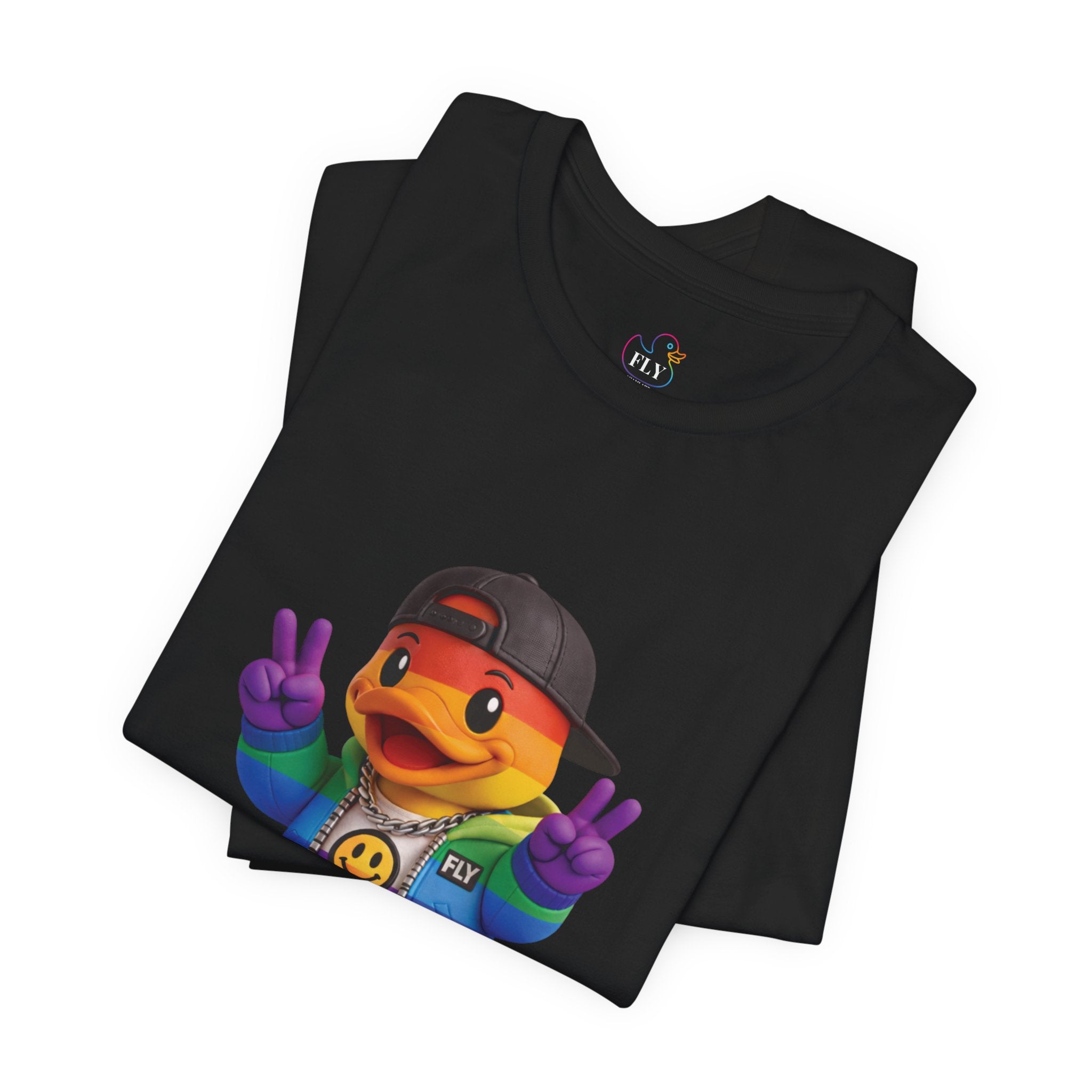 FLY Duck Pride Peace Tee rubber duck pop art graphic tee by Miami pop artist FLY