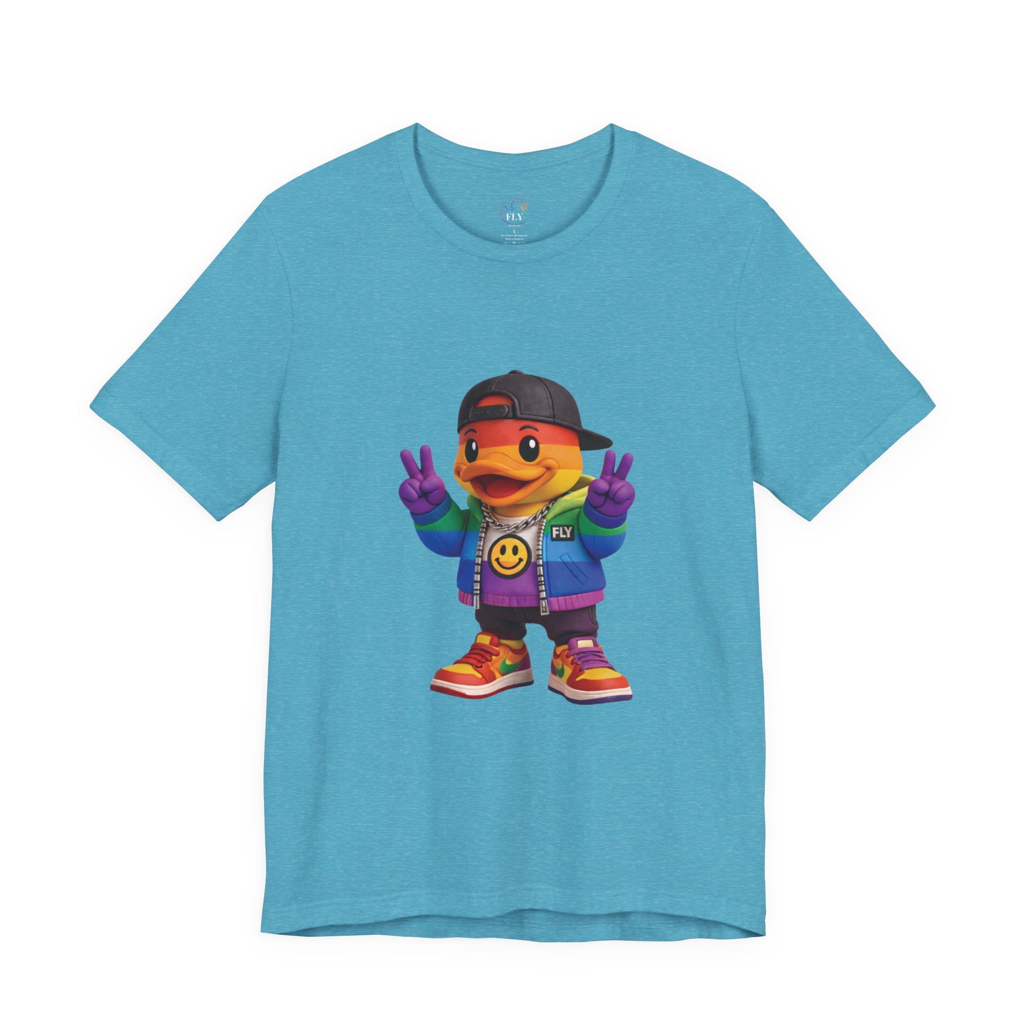 FLY Duck Pride Peace Tee rubber duck pop art graphic tee by Miami pop artist FLY
